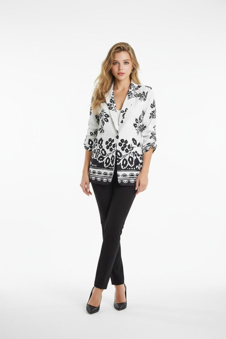 Women's NYCC White/Black Floral Design Blazer Jacket Size M , Vietnam